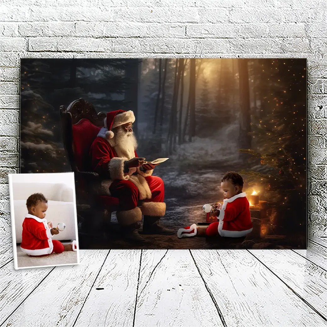 Personalisierte Leinwand Schwarzer Weihnachtsmann 2