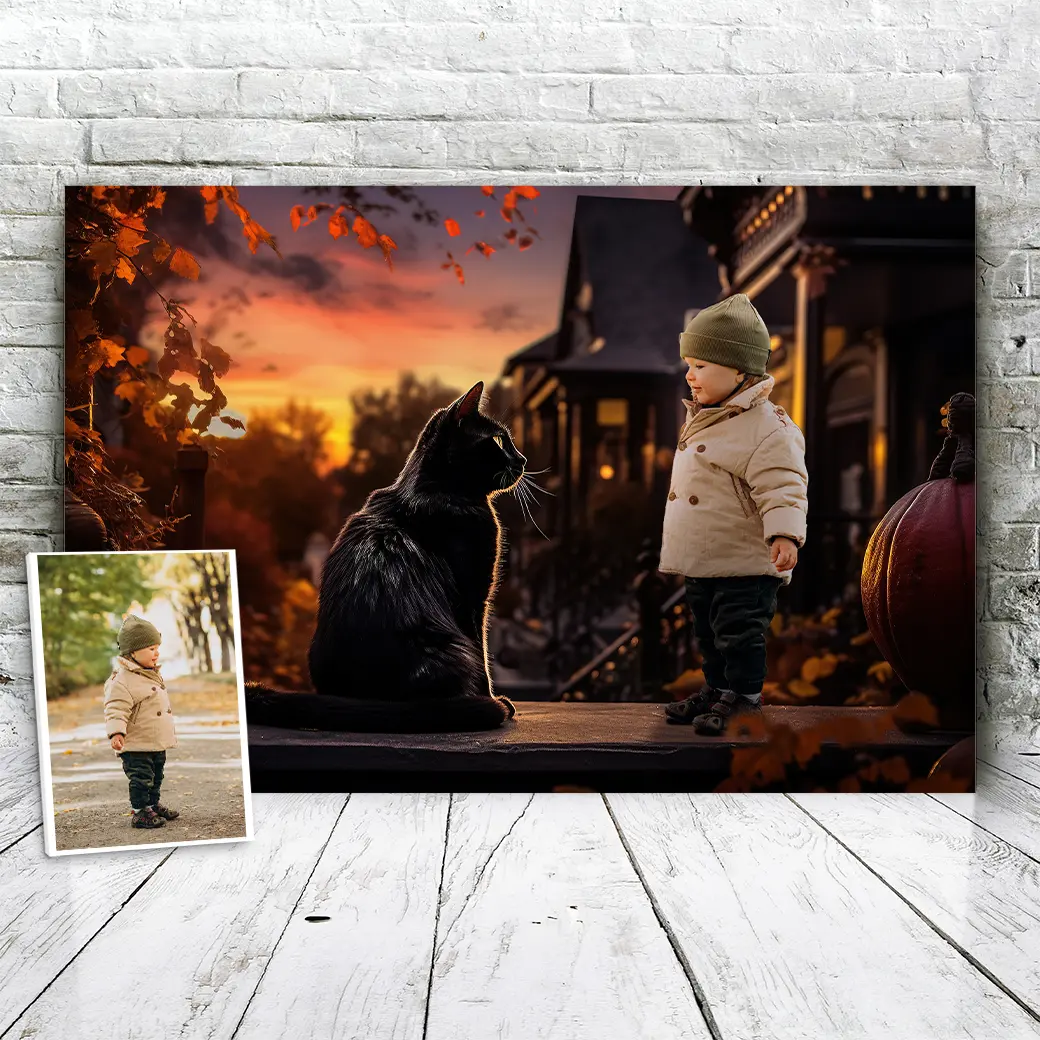 Personalisierte Leinwand Schwarze Katze 2