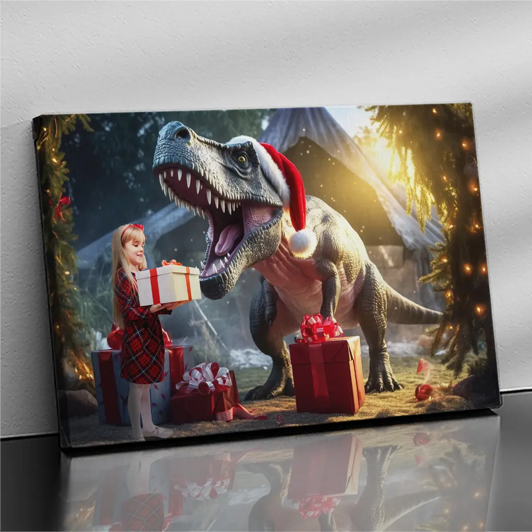 Personalisierte Leinwand Der schenkende T-Rex 1