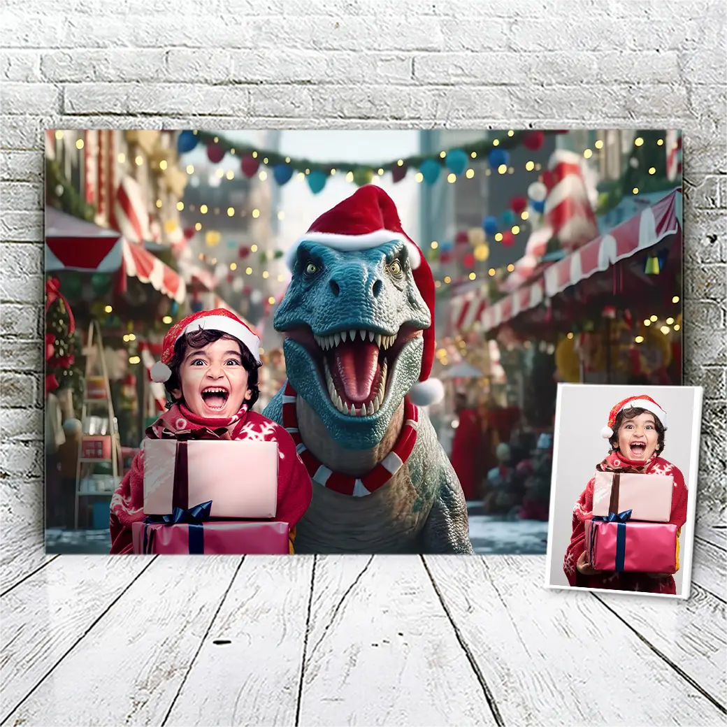 Personalisierte Leinwand Weihnachten T-Rex 2