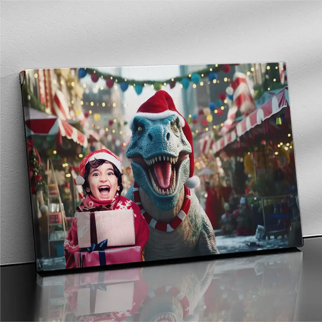 Personalisierte Leinwand Weihnachten T-Rex 1