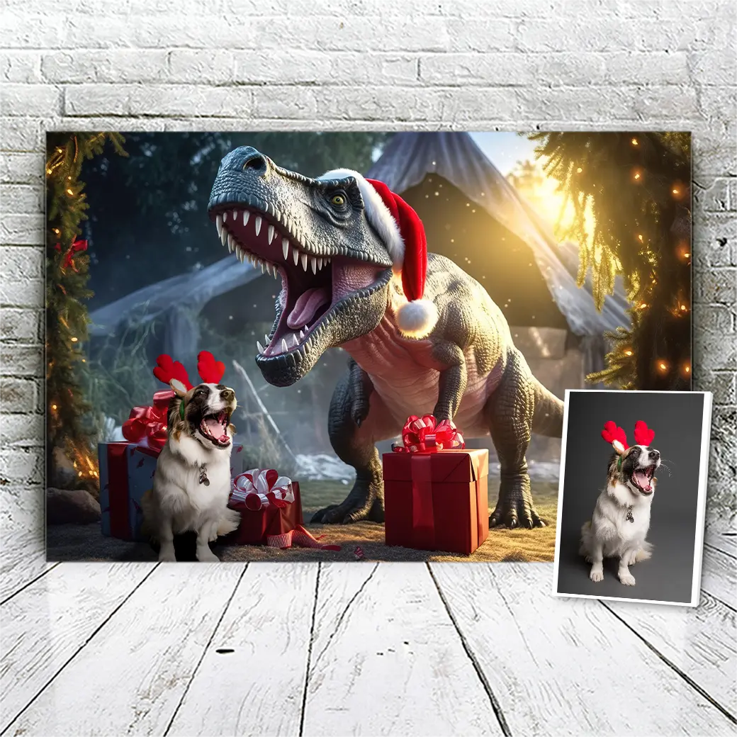 Personalisierte Leinwand Der schenkende T-Rex 3