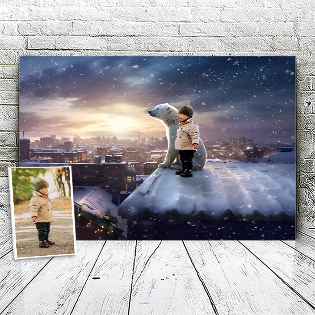 Personalisierte Leinwand Eisbär auf dem Dach 2