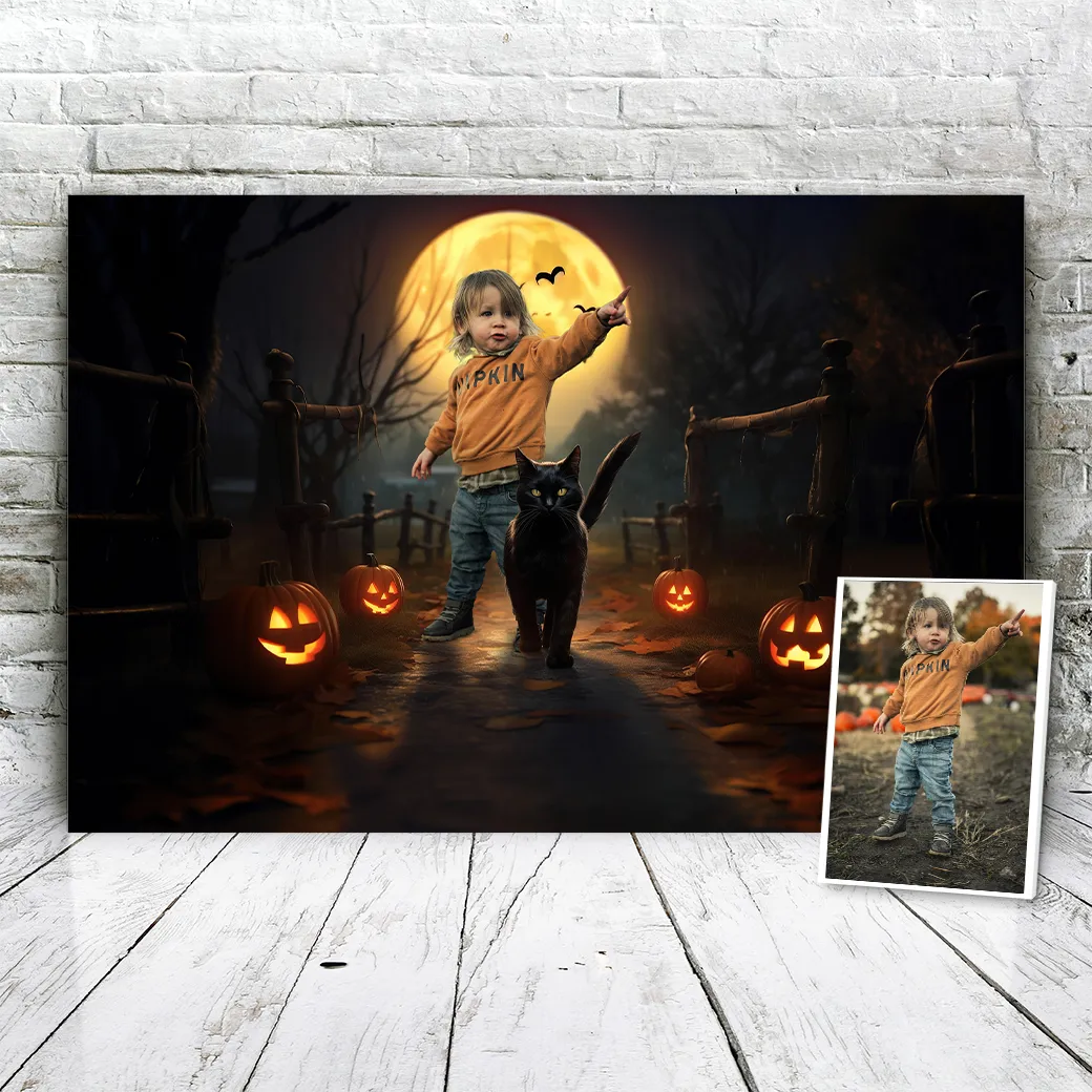 Personalisierte Leinwand Mondschein-Silhouette 3