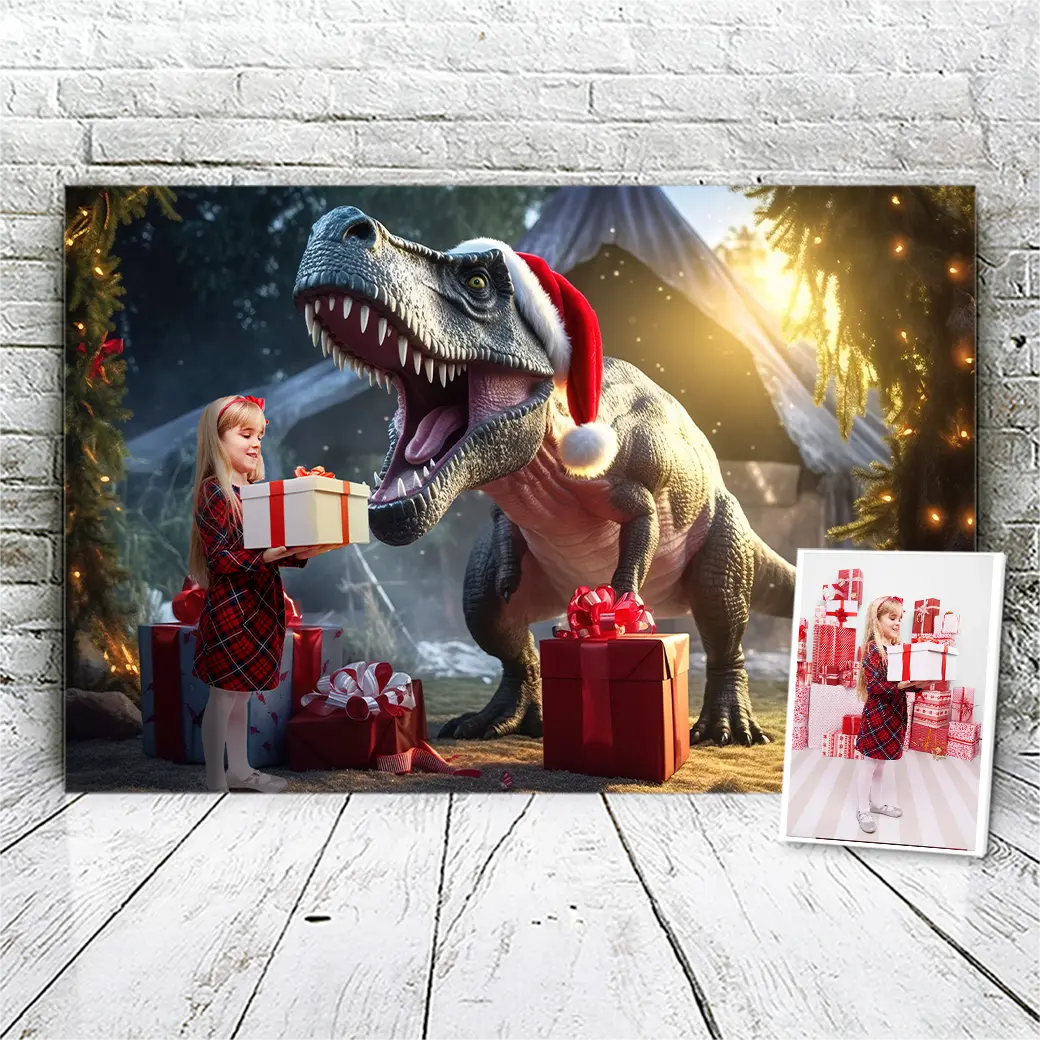 Personalisierte Leinwand Der schenkende T-Rex 2