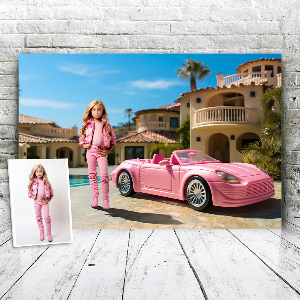 Personalisierte Leinwand Rosa Puppenwagen 2