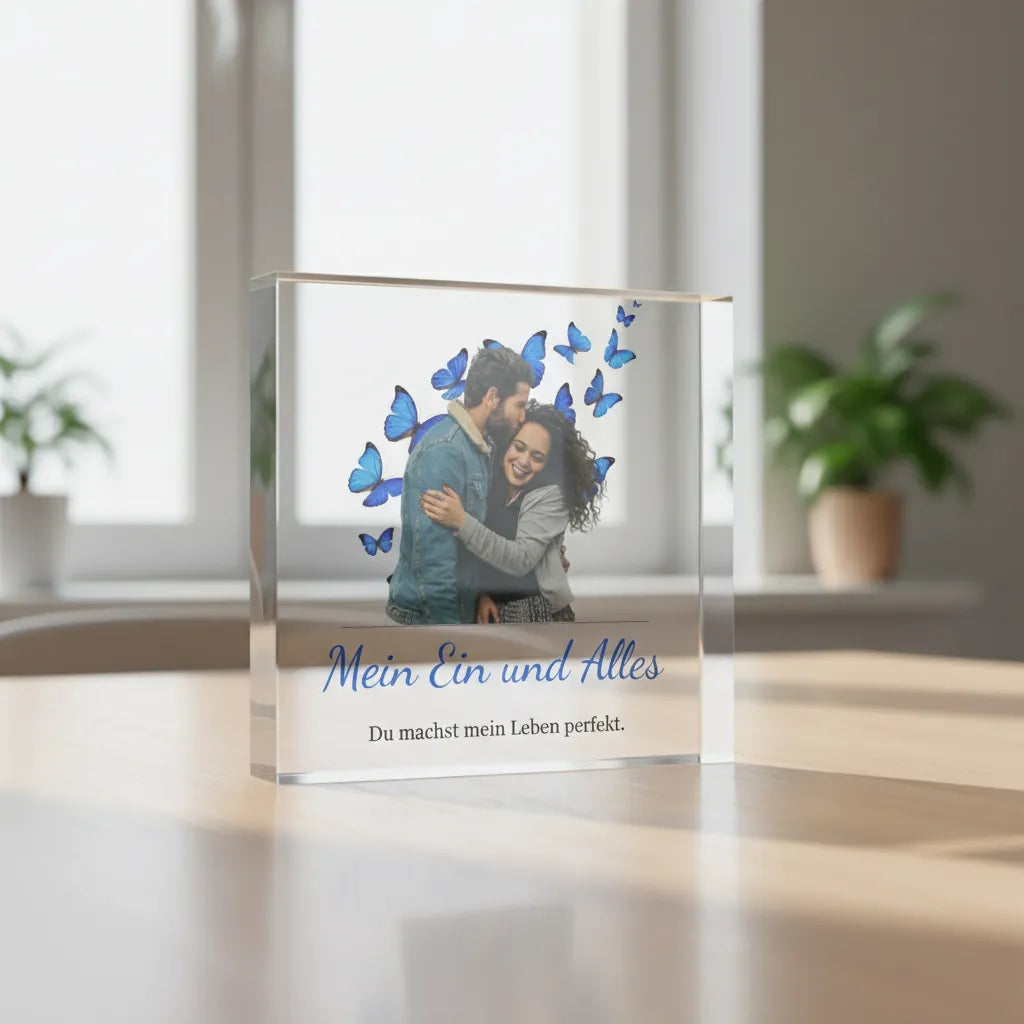 Foto auf Acrylblock 10×10 cm | Mit eigenem Text