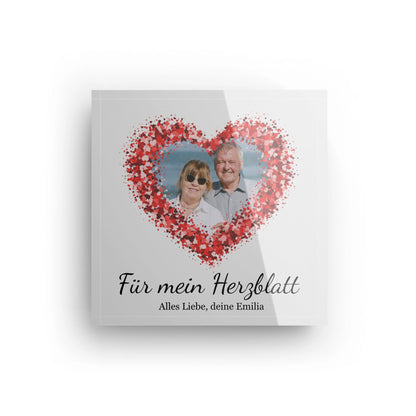 Foto auf Acrylblock | Herzdesign mit eigenem Text