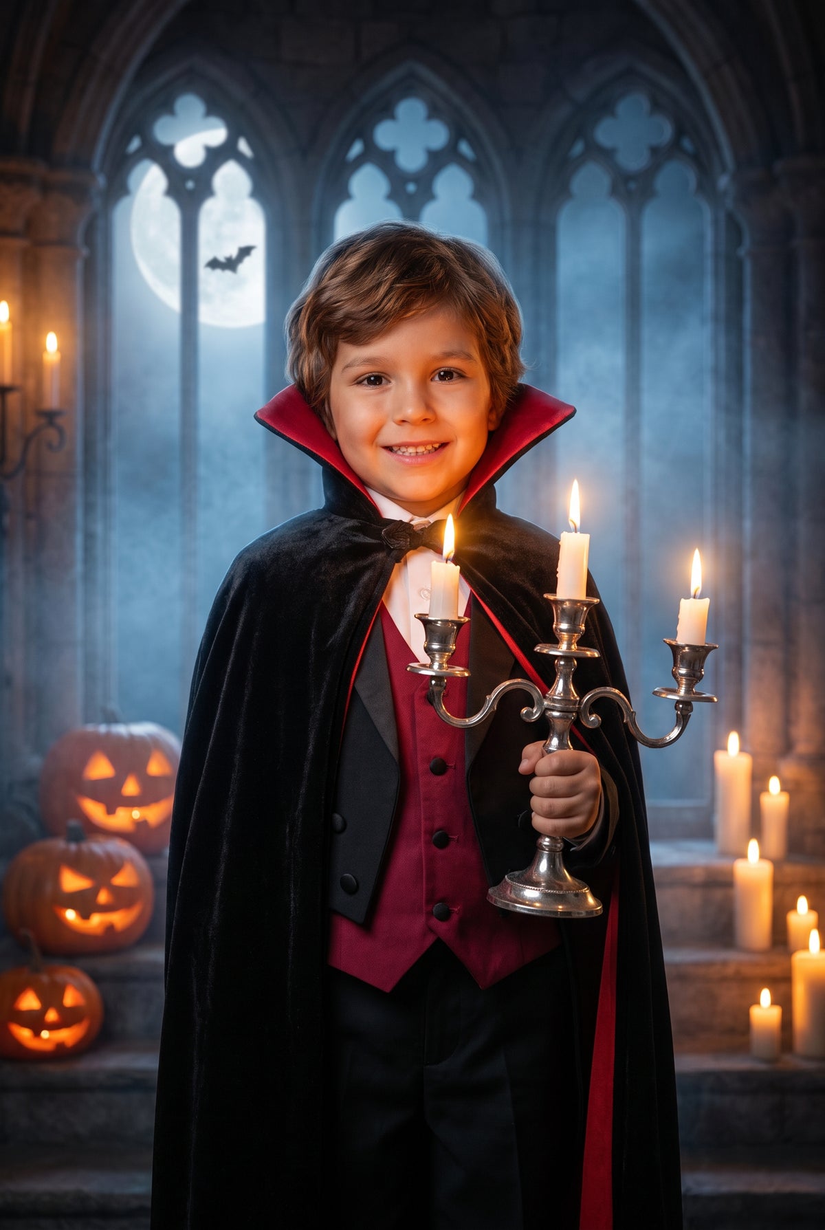 Personalized friendly vampire Halloween artwork shown on canvas
