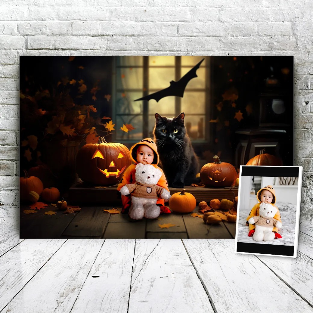 Personalisierte Leinwand Halloween Katze 2