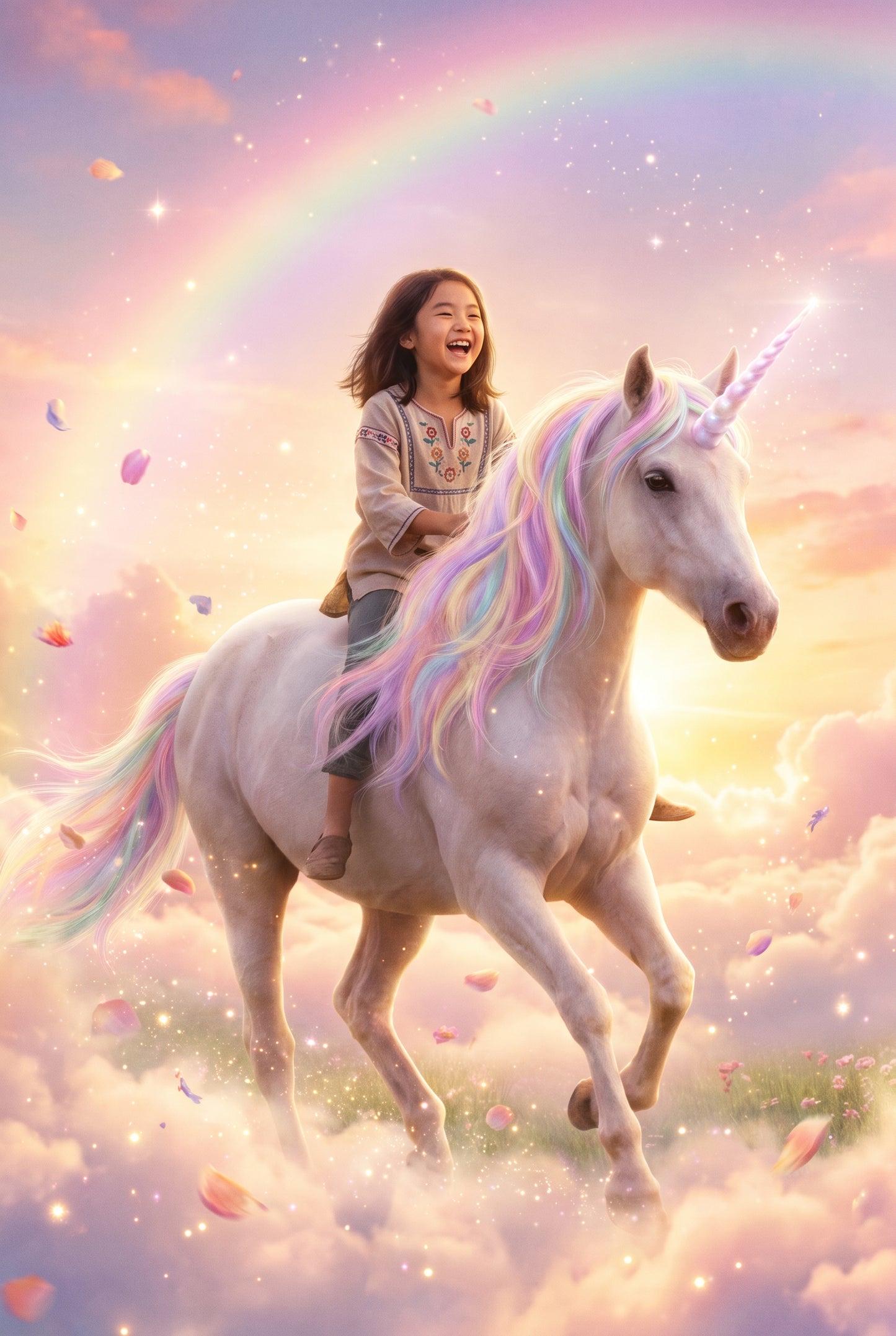 Personalized unicorn rider artwork shown on canvas